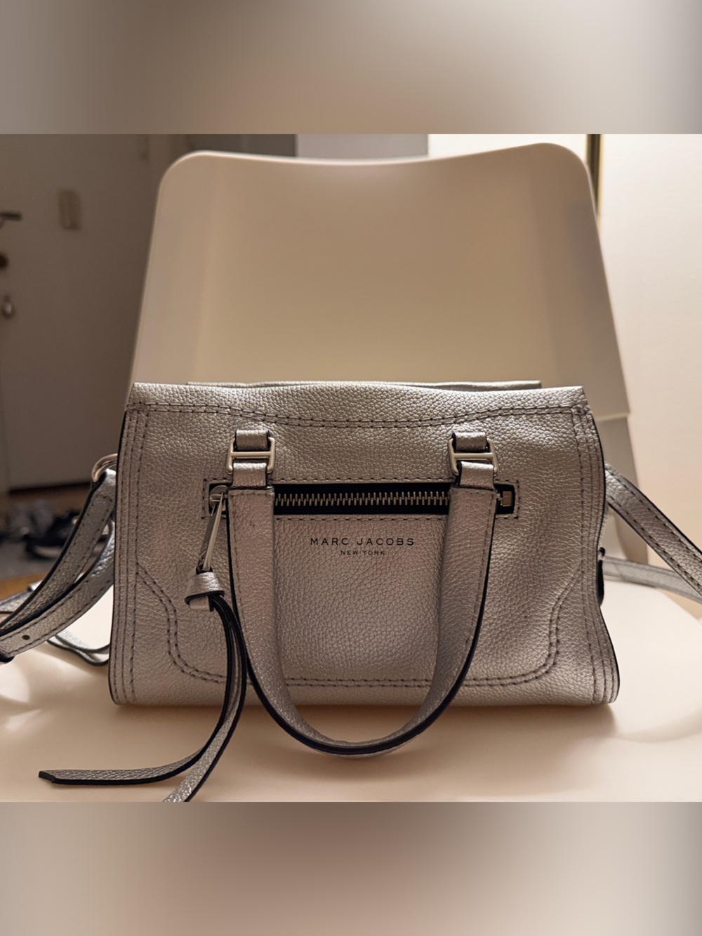 Marc Jacobs Metallic Pewter Mini Leather Satchel